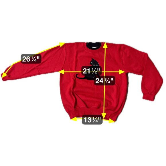 Vintage Red Sweatshirt Black Cat 1990s Rhinestones Medium Top Stitch Kitschy - Picture 7 of 7